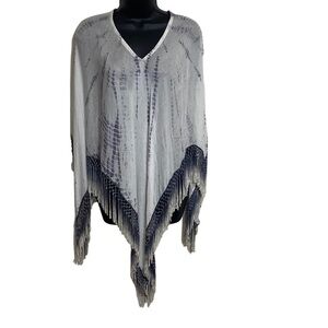 Fraas The Scarf Company Pull Over Fringe Poncho 100% viscose Gypsy Attire V-neck